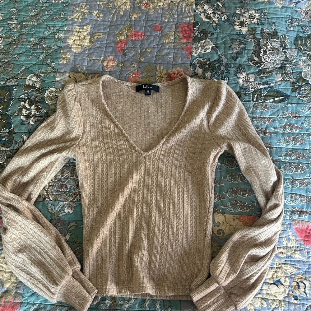 Beige V-Neck Sweater Lulus